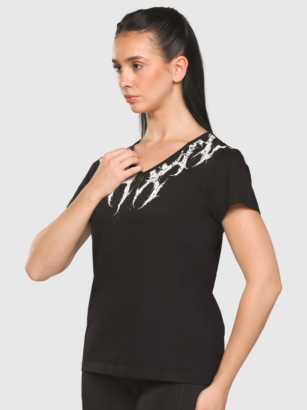 Aura Printed V-Neck Cotton T-shirt