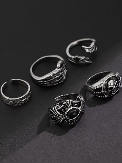 Men Set Of 5 Silver-Plated Finger Rings