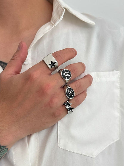 Men Set Of 4 Silver-Plated Finger Ring