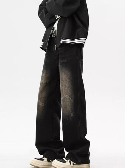 Men Wide Leg Mid-Rise Dark Fade Jeans
