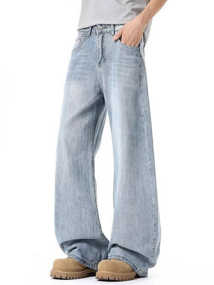 Men Wide Leg Mid-Rise Light Fade Jeans