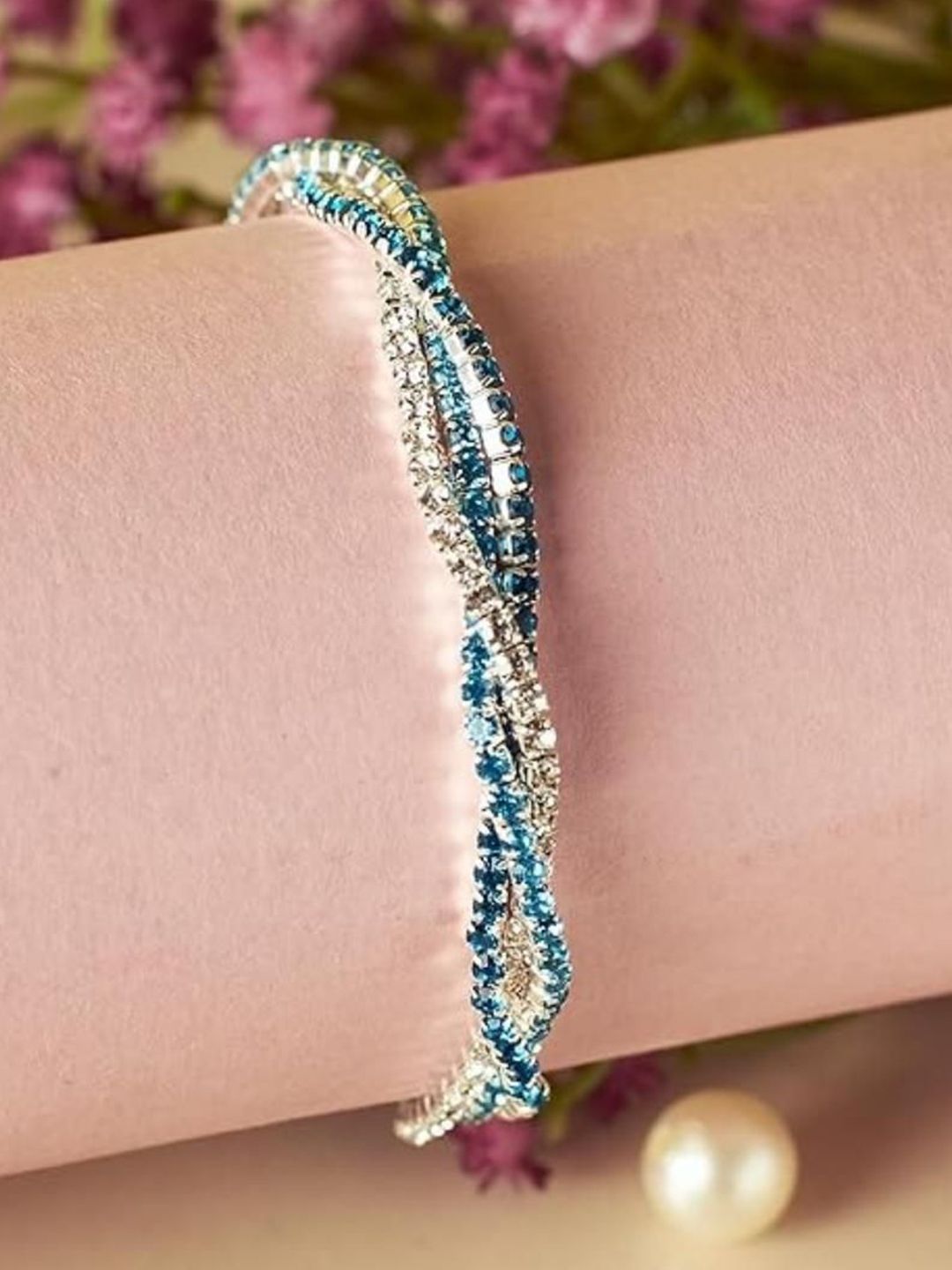 SALTY Women Artificial Stones Studded Oceanic Opal Elasticated Stretchable Bracelet
