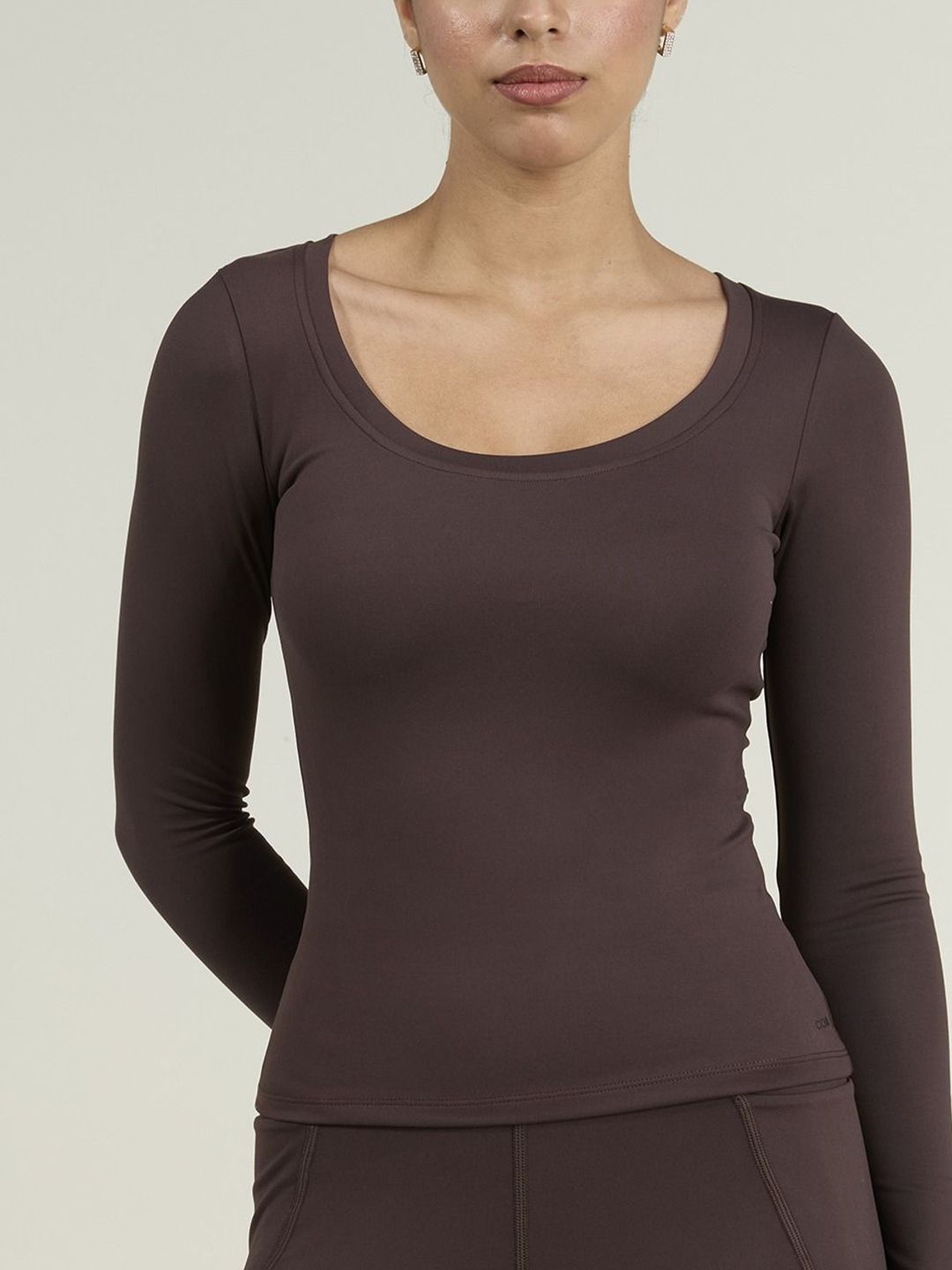 Women Brown Sculpt Scoop Top