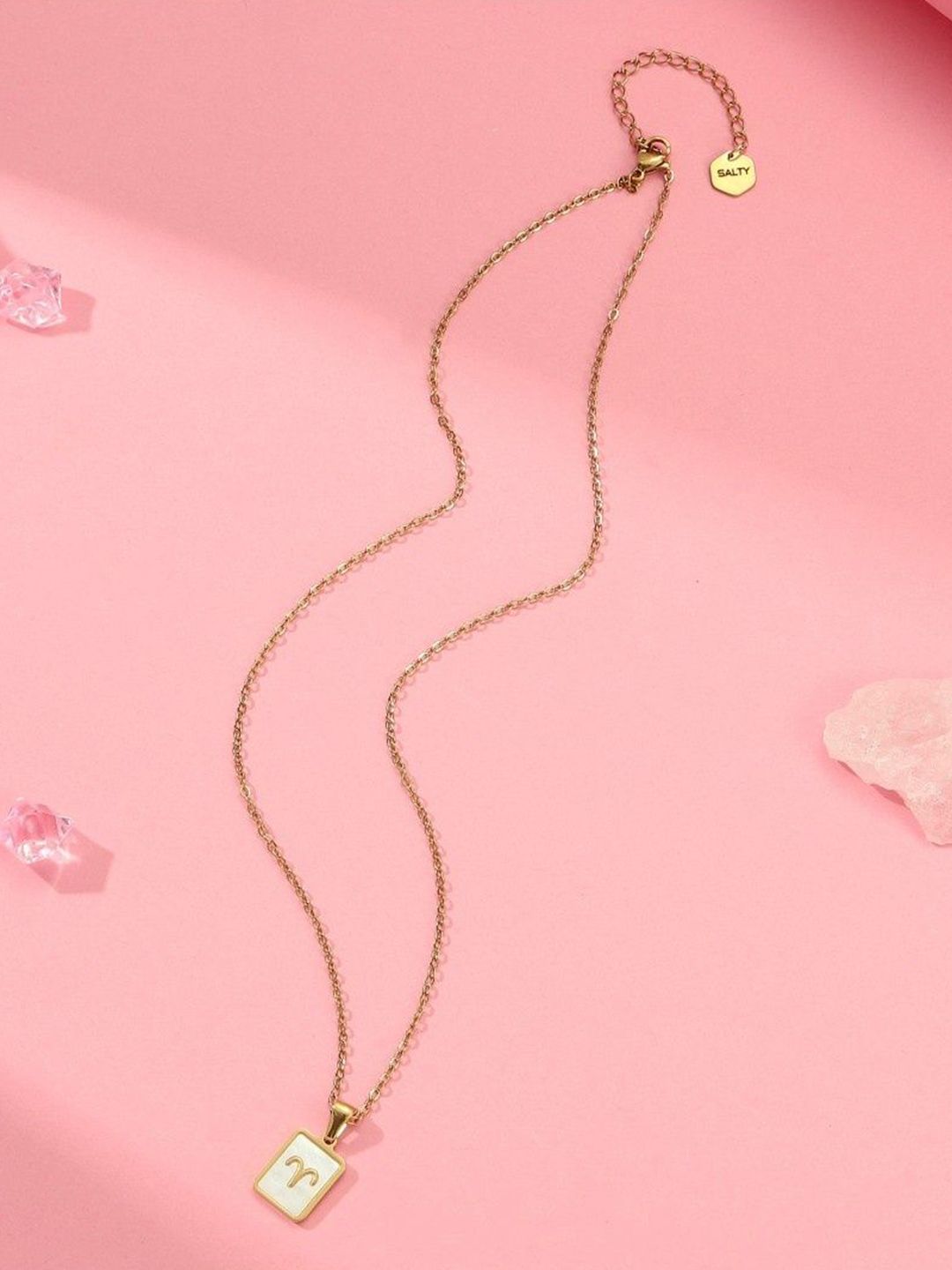 SALTY Gold & White Sign of the Stars Zodiac Aries Pendant With Chain