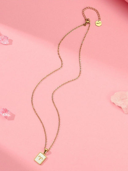 SALTY Gold & White Sign of the Stars Zodiac Aries Pendant With Chain