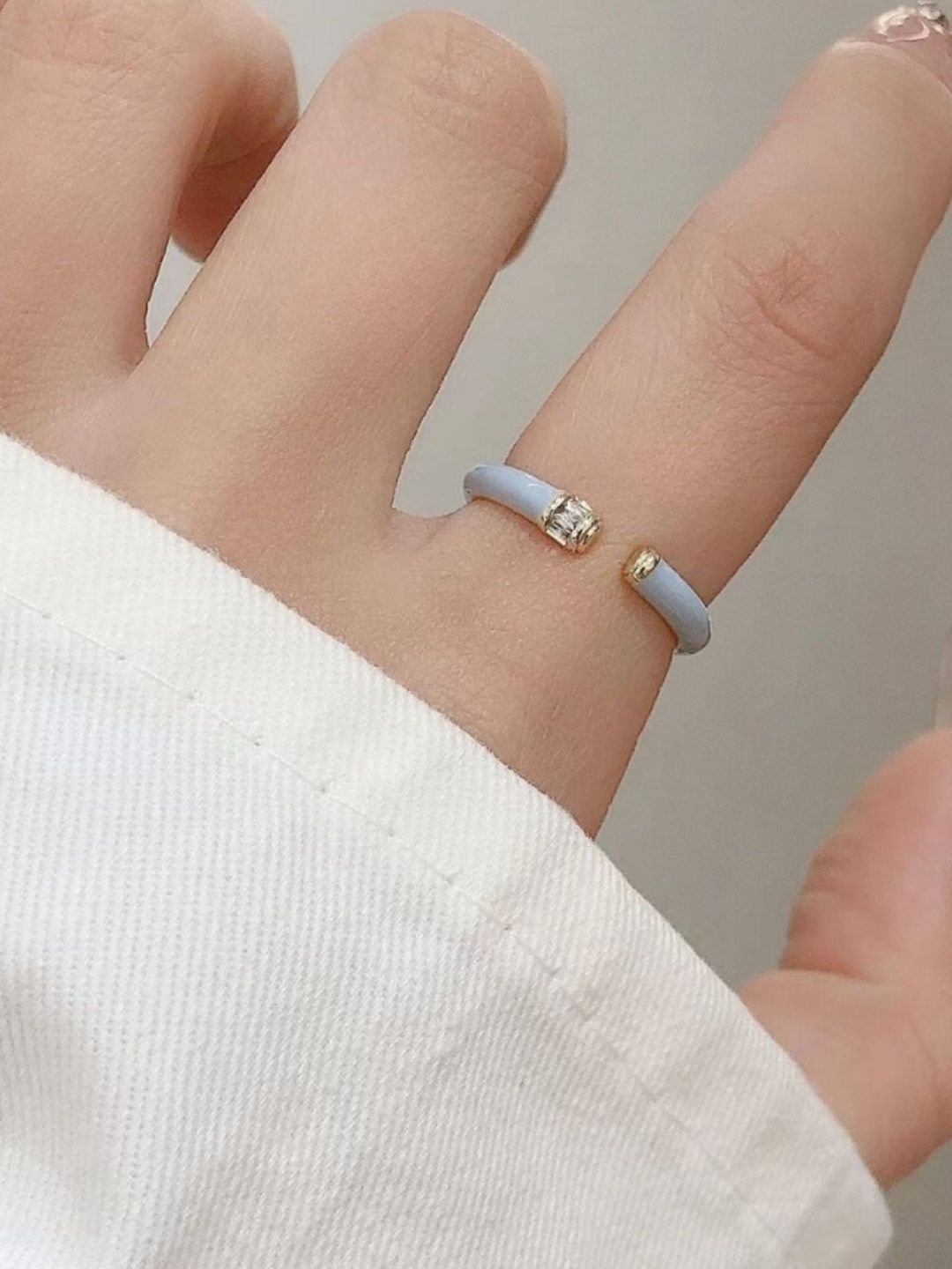 SALTY Gold-Plated & Blue Enamel Crystal Finger Ring