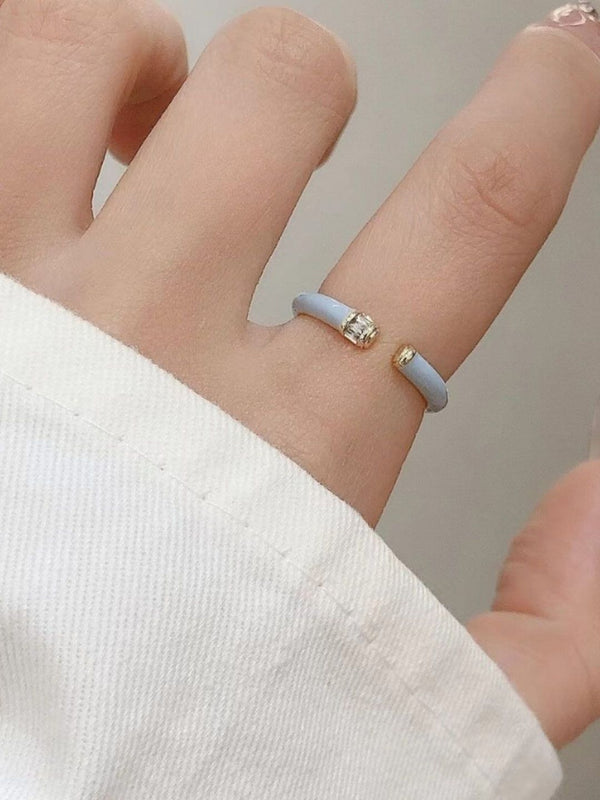 SALTY Gold-Plated & Blue Enamel Crystal Finger Ring