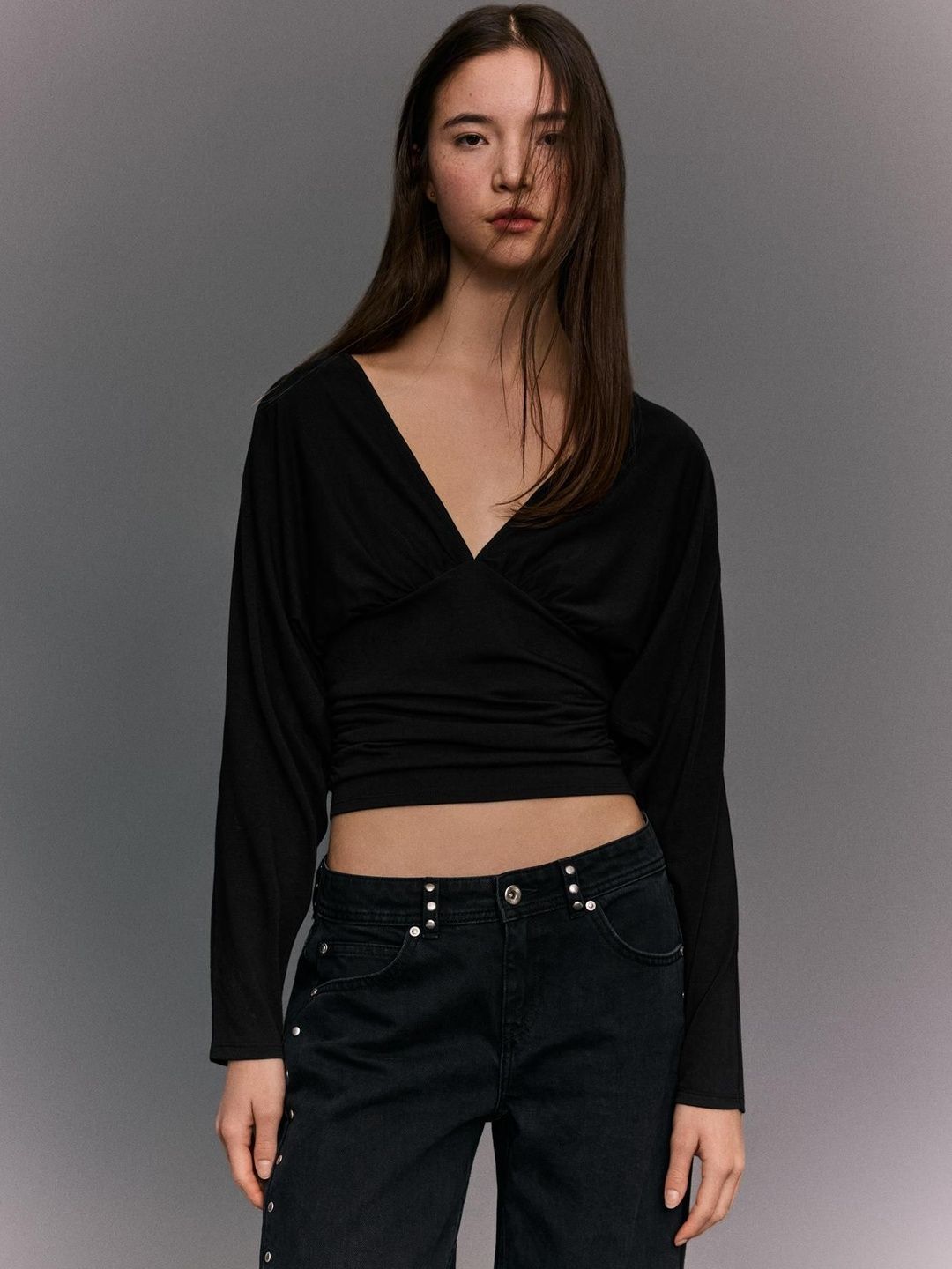 Long sleeve ruched T-shirt