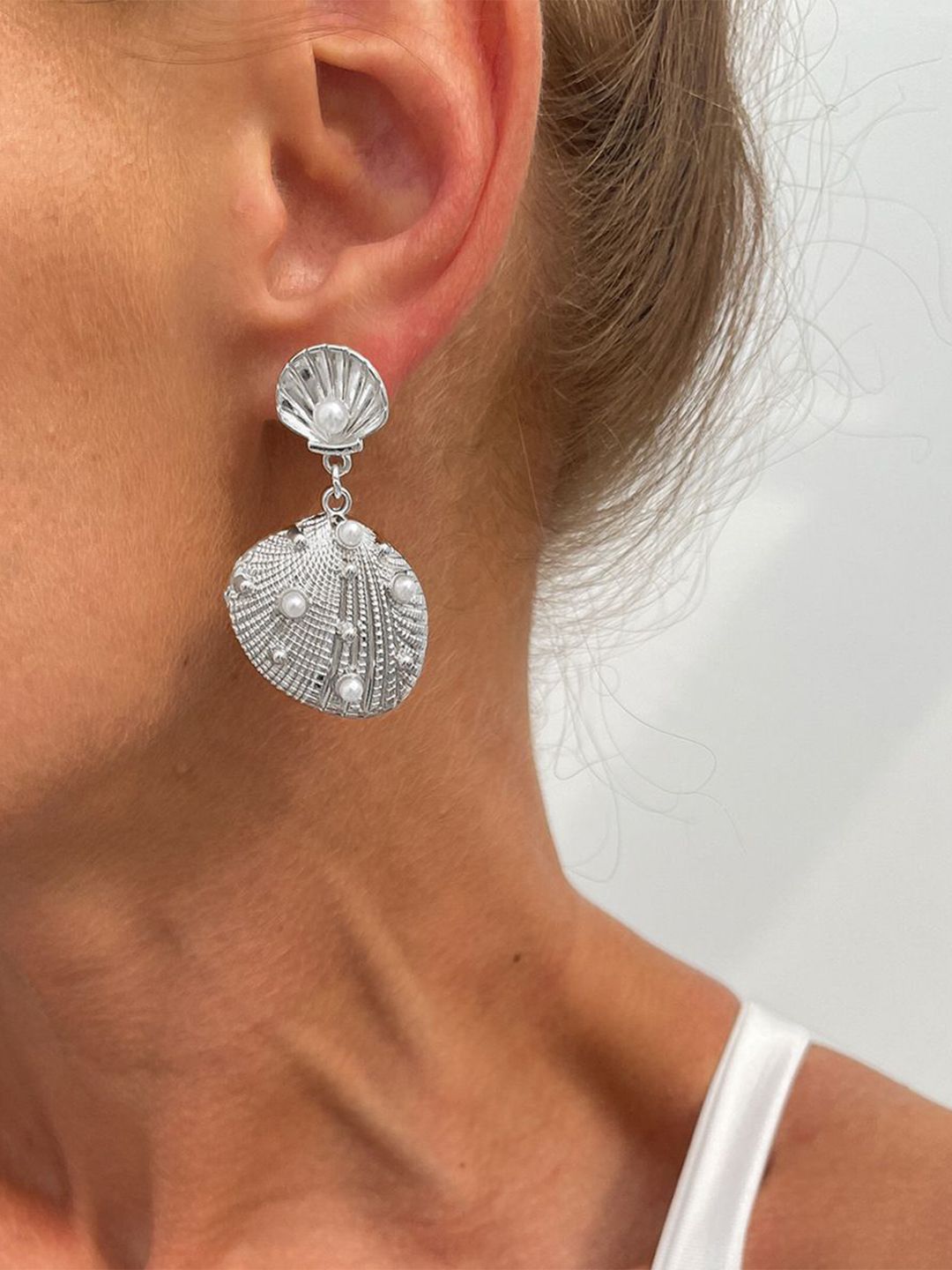 Silver Plated Pearls Beaded Contemporary Drop Earrings