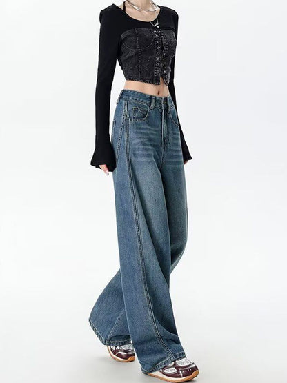 Women Wide Leg Mid-Rise Light Fade Jeans