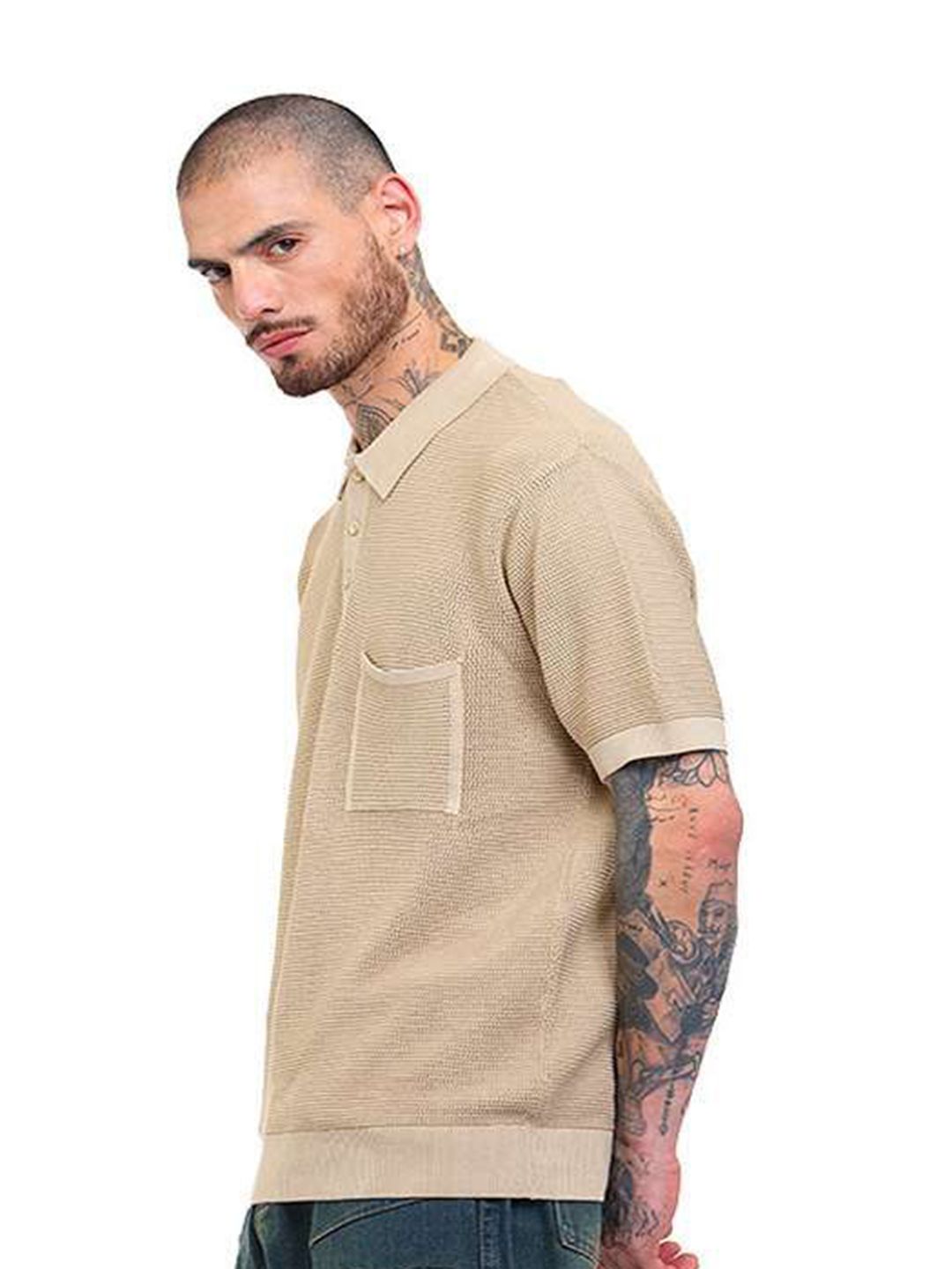 Men Self Design Polo Collar Pure Cotton T-shirt