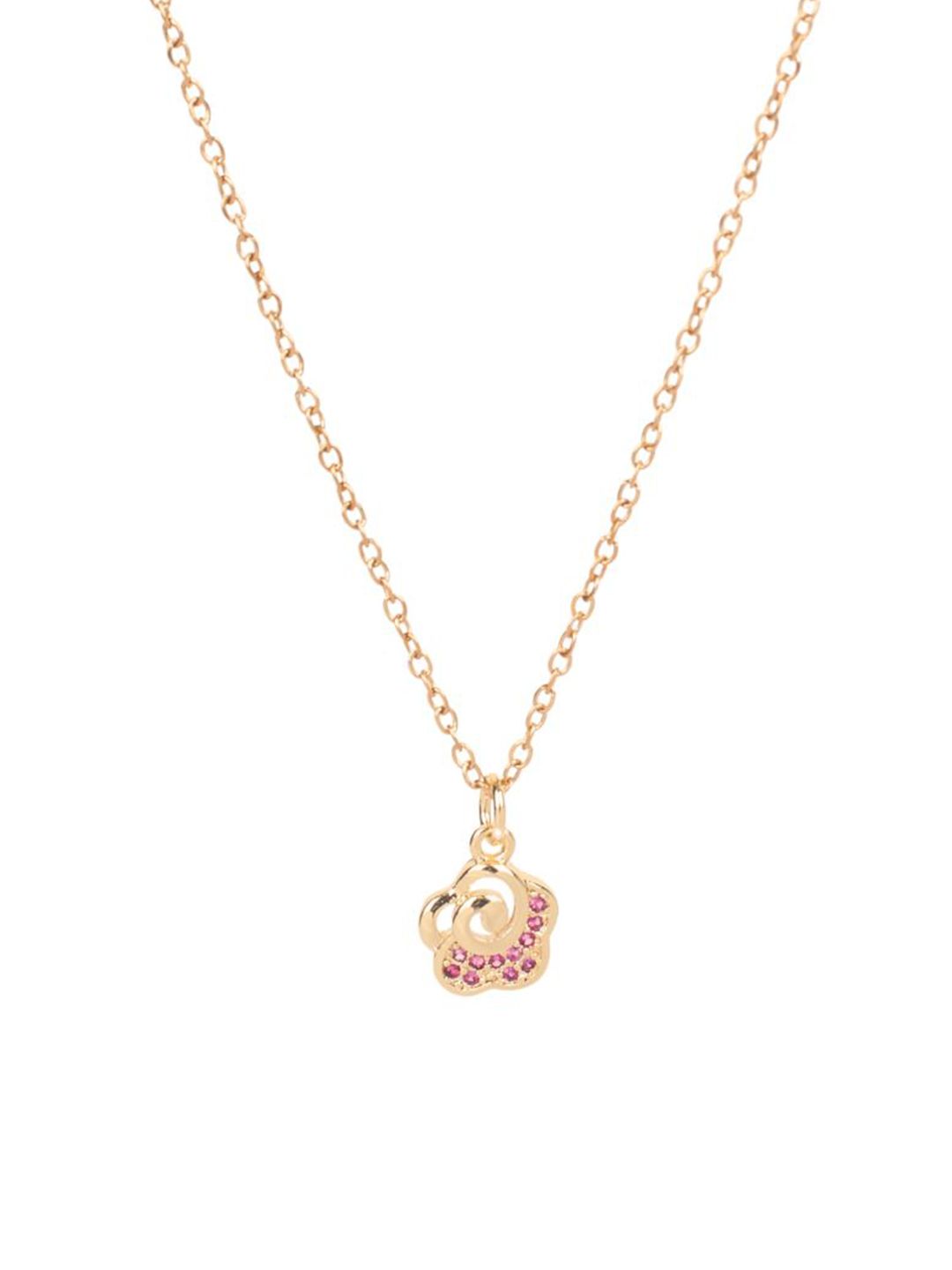 SALTY Stone Studded Stainless Steel Rose Charm Pendant & Chain Jewellery Accessories