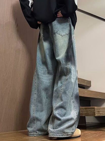 Men Low Distress Heavy Fade Baggy Jeans