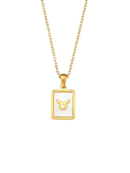 SALTY Gold & White Sign of the Stars Zodiac Taurus Pendant With Chain