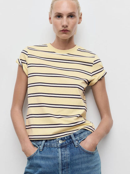 Horizontally Striped Pure Cotton T-shirt
