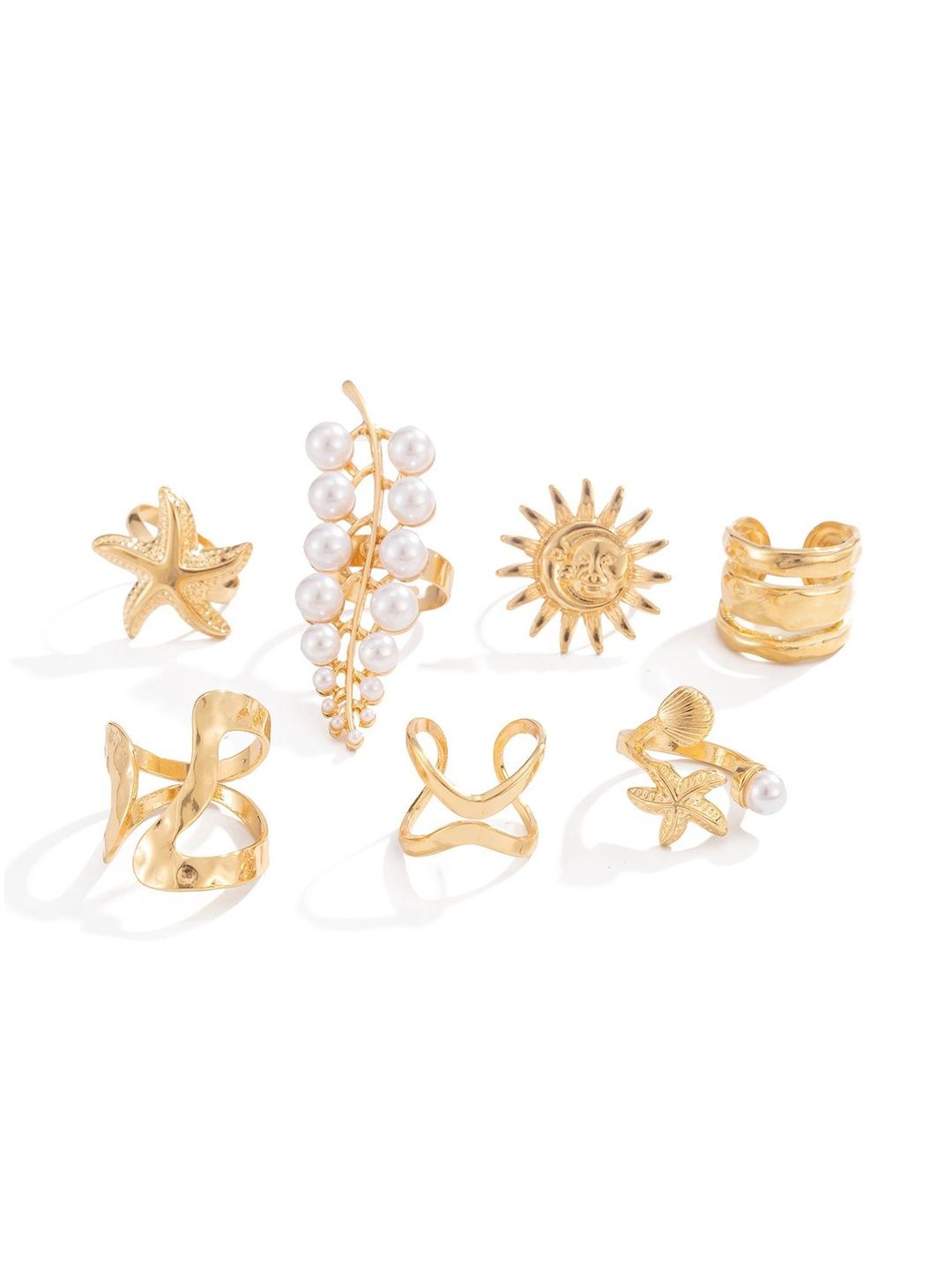Set of 7 Gold-Plated Finger Ring