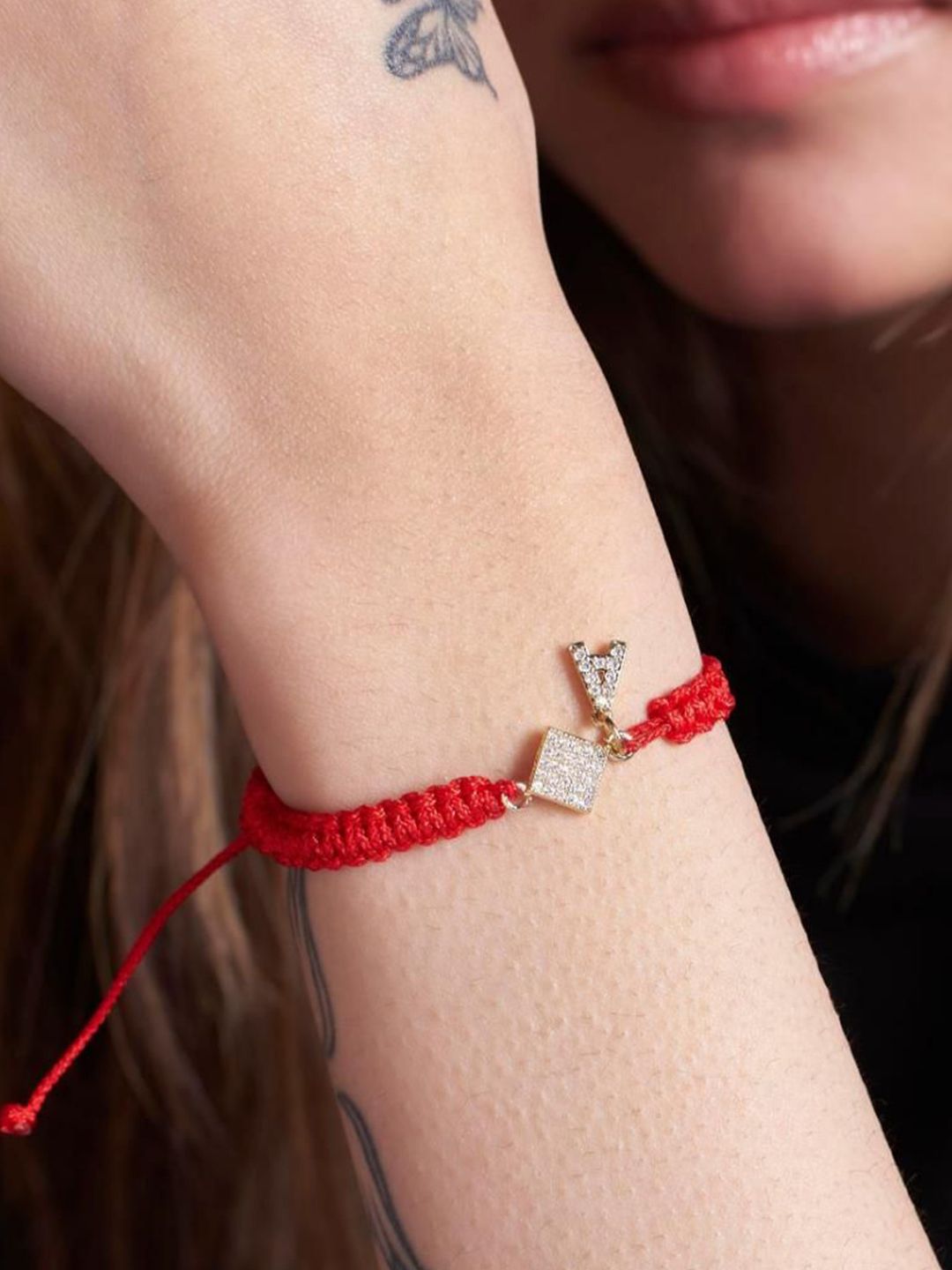 SALTY Women Stainless Steel Stone Studded Alphabet U Wraparound Thread Bracelet