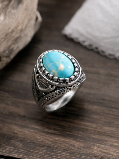 Silver-Plated Stone-Studded Adjustable Finger Ring