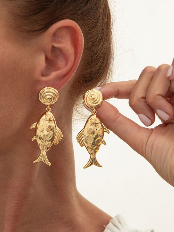 Gold-Plated Fish Shaped Drop Earrings