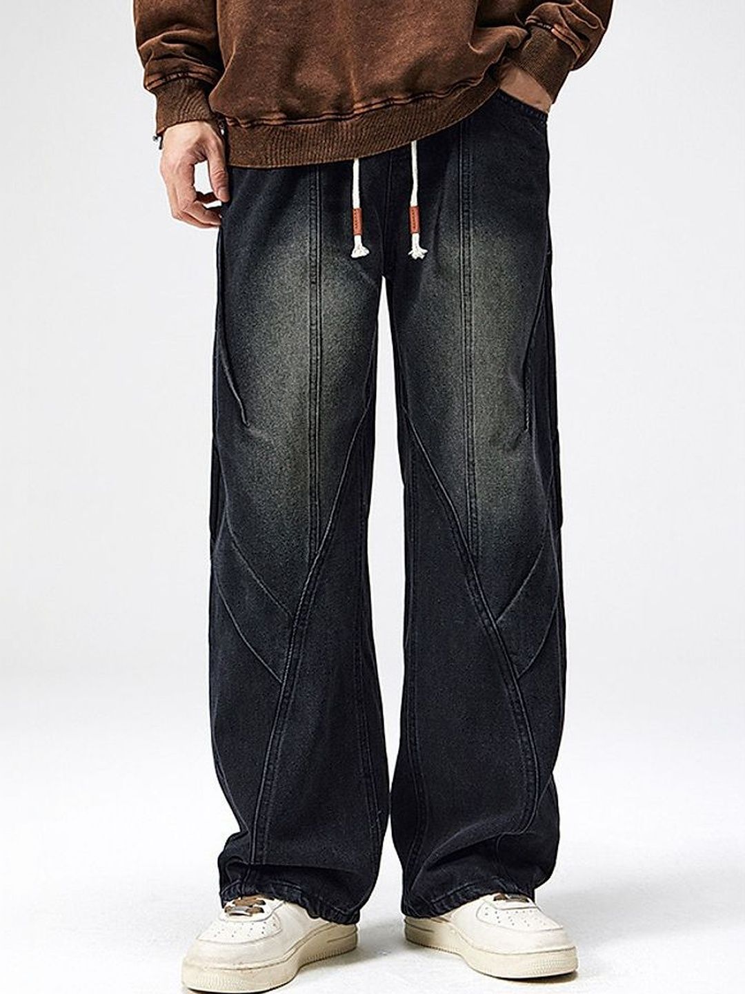 Men Wide Leg Mid-Rise Dark Jeans
