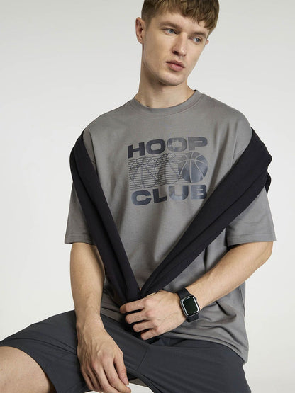 Men Grey Certified Hoopers Oversized Printed Cotton Tee