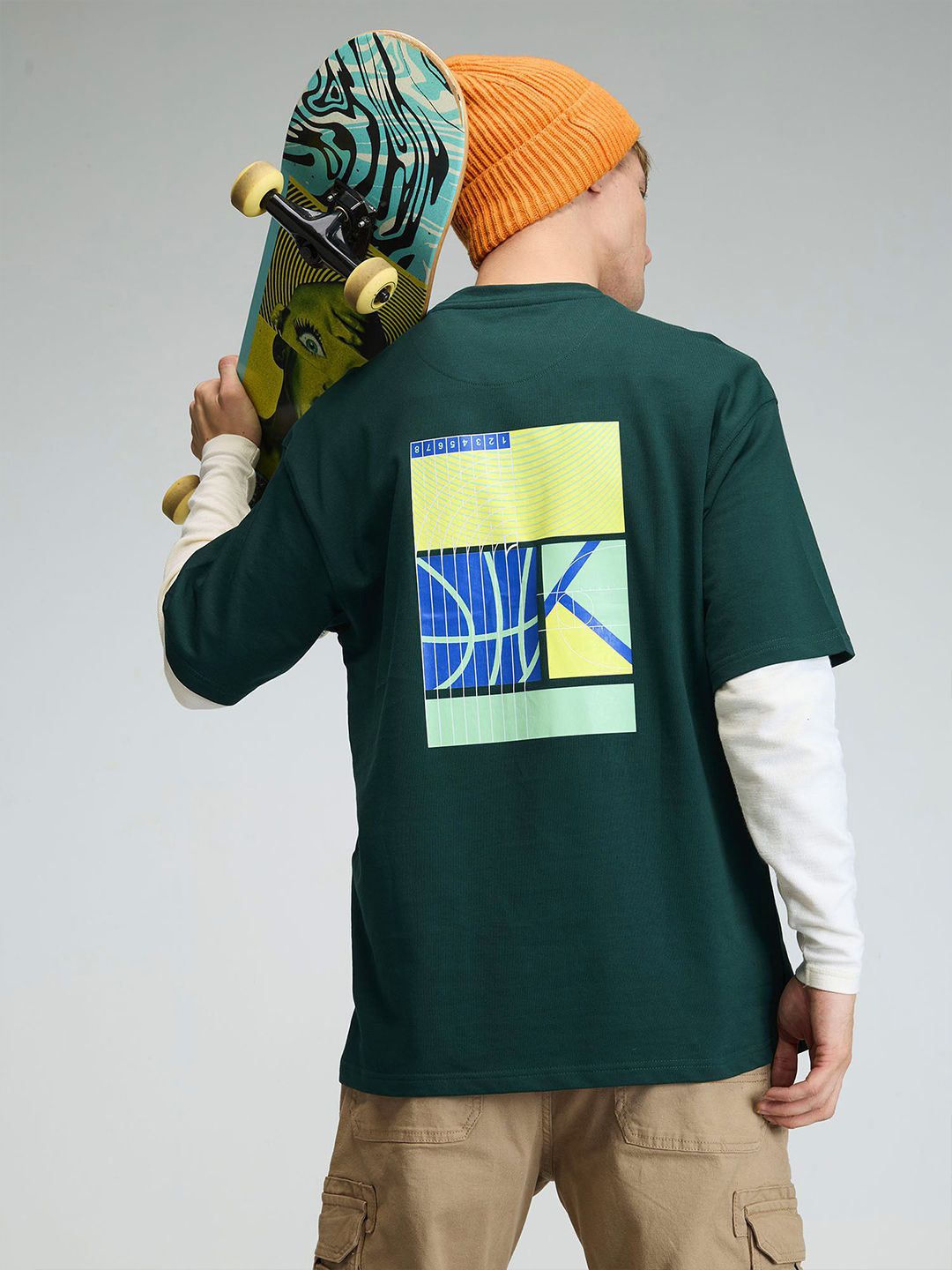 Men Pine Trackline Oversized Printed Cotton Tee