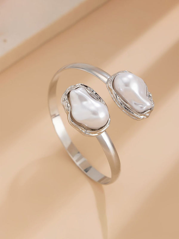 Women Pearls Handcrafted Silver-Plated Armlet Bracelet