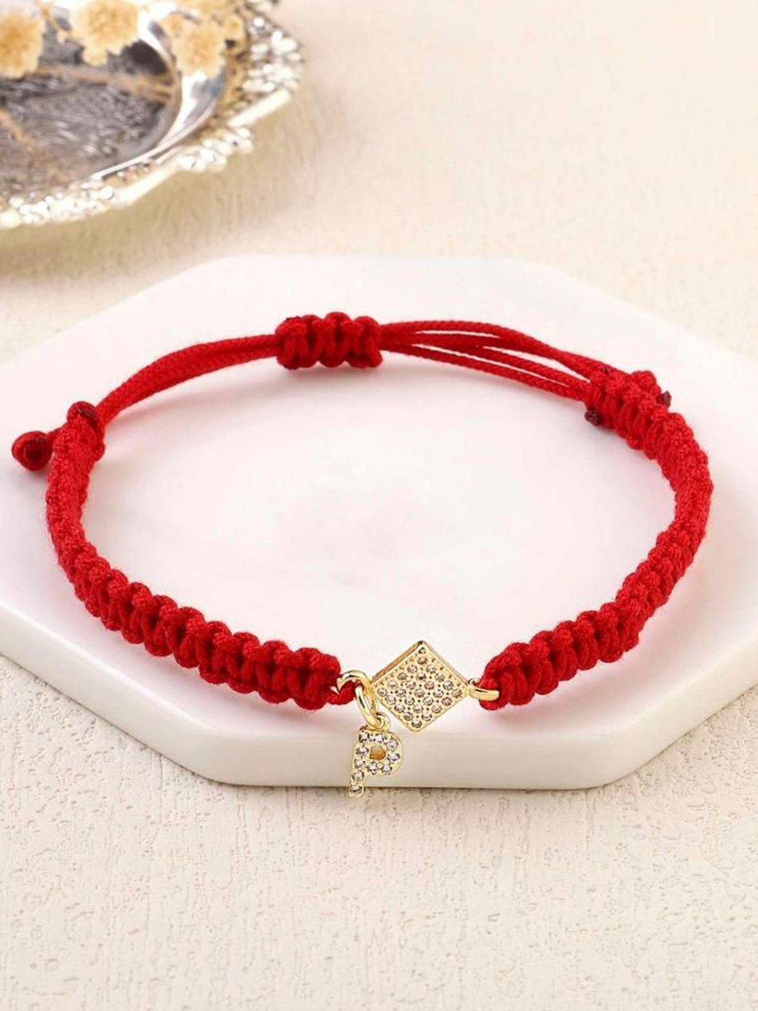 SALTY Women Stainless Steel Stone Studded Alphabet U Wraparound Thread Bracelet