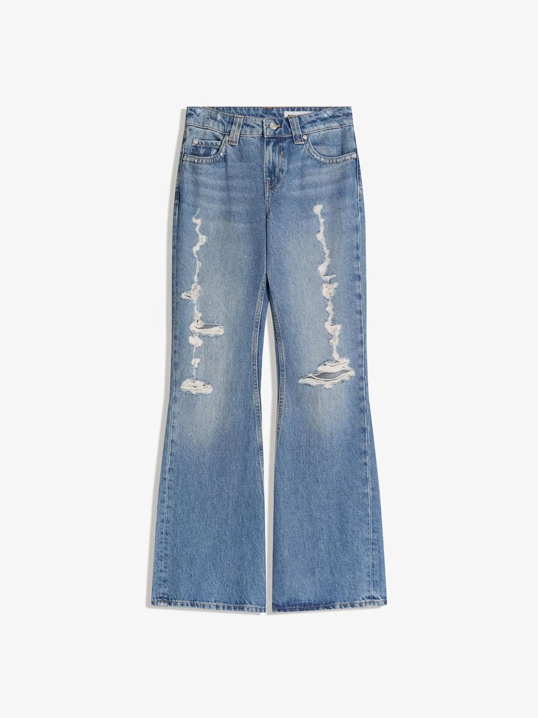 Women Flared Mid-Rise Highly Distressed Light Fade Jeans