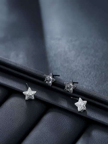 Men Silver Plated Zircon Studded Star Shaped Studs