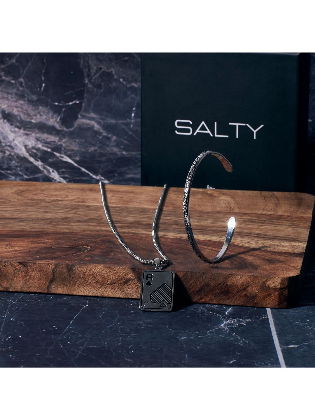 SALTY Stylish Ace Chain & Tarazwa Silver Cuff Jewellery Set