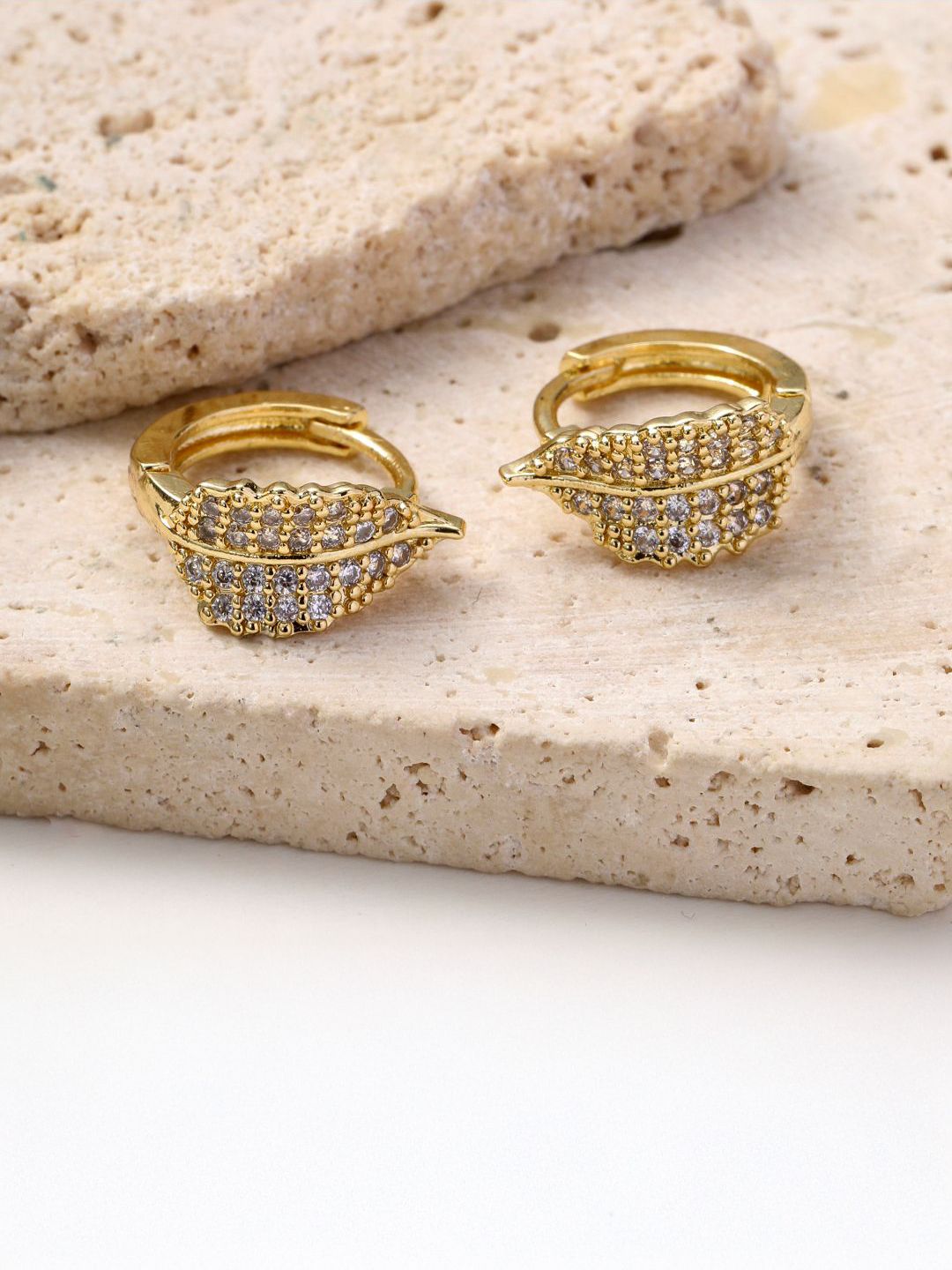 SALTY Gold-Plated Diamond Stone Studded Circular Pankh Hoop Earrings