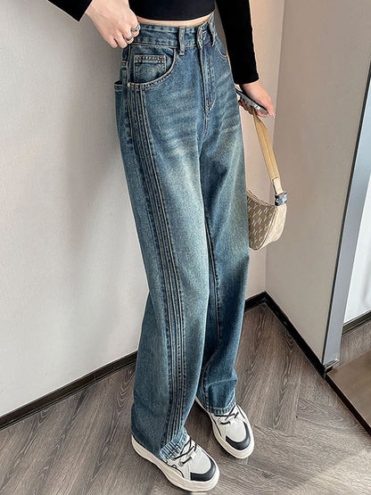 Women Wide Leg Slash Knee Jeans