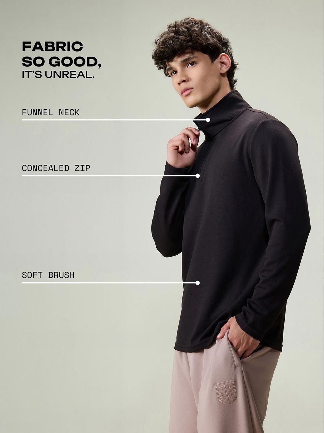 Men Cava Black Modal Quarter Zip Sweatshirt