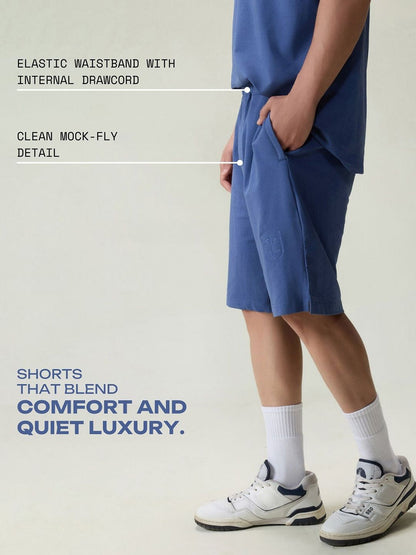 Blue Cotton Leisure Shorts