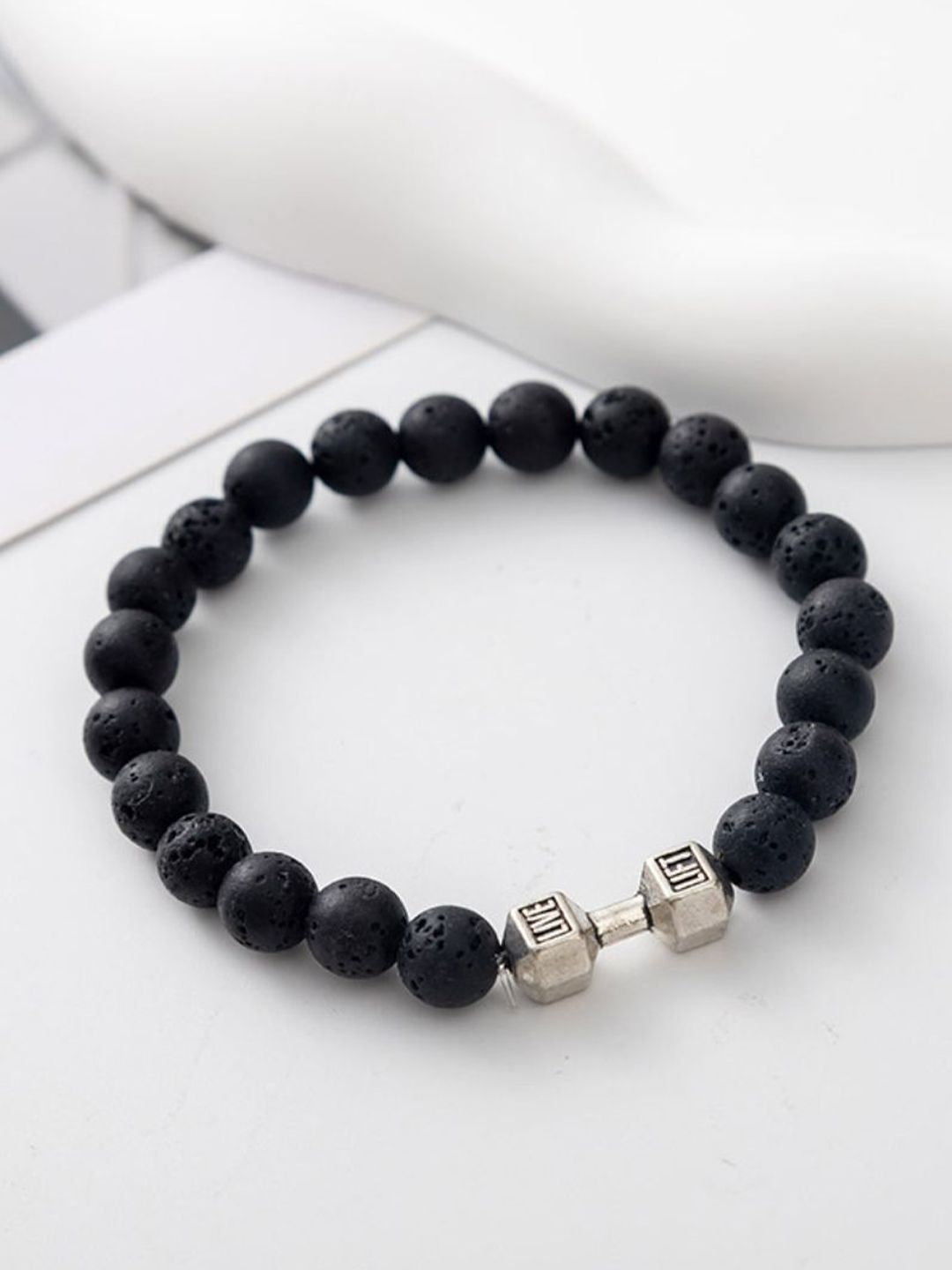 SALTY Pack of 2 Men Strength Beaded Stone Band - Silver