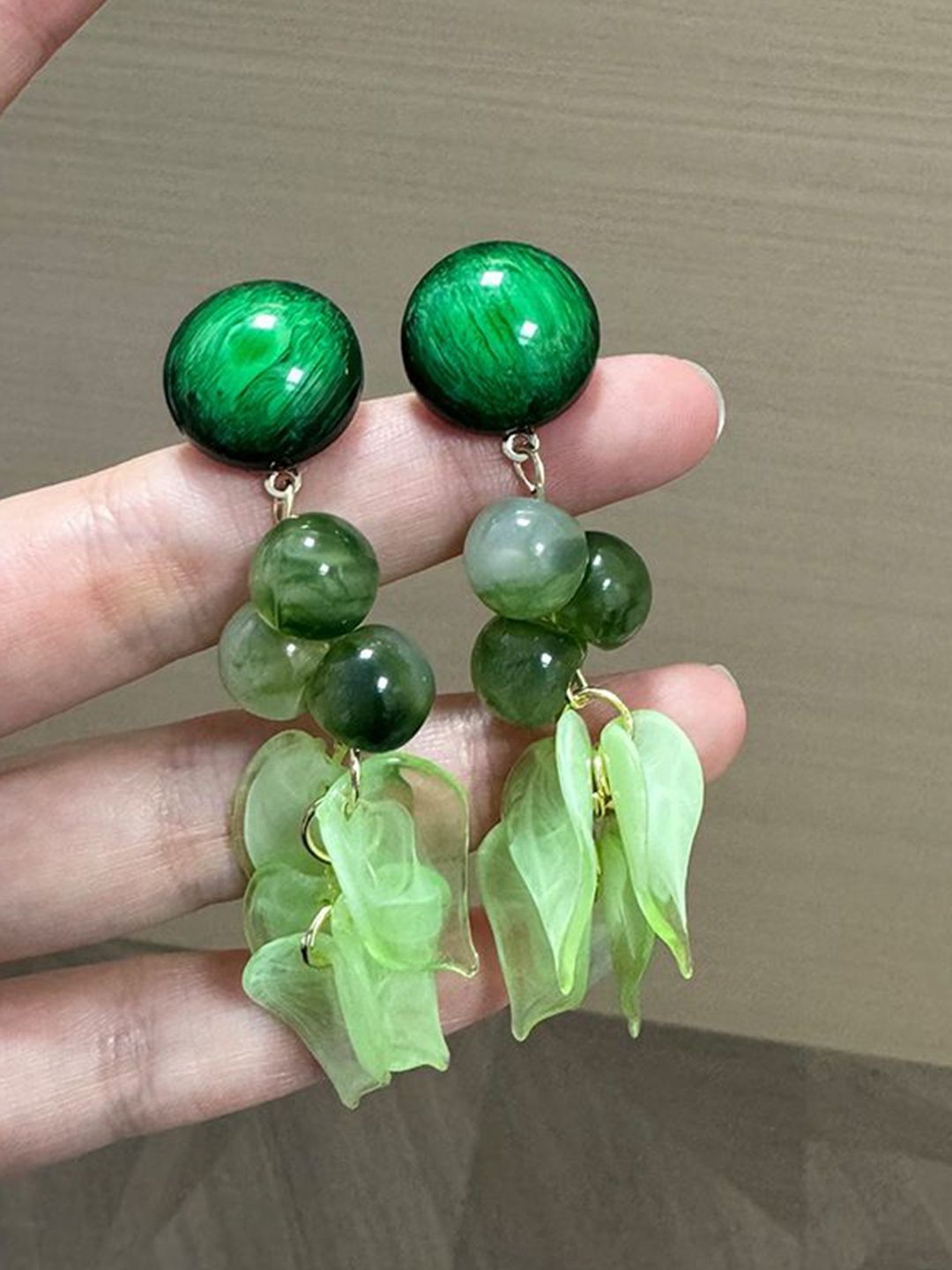 Artificiial Beaded Leaf Shaped Drop Earrings