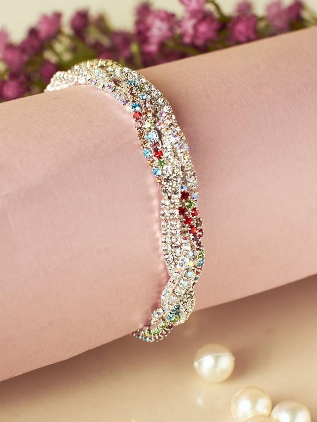 SALTY Women Artificial Stones Studded Stretchable Elasticated Bracelet