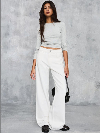High-Waist Wide-Leg Straight Jeans
