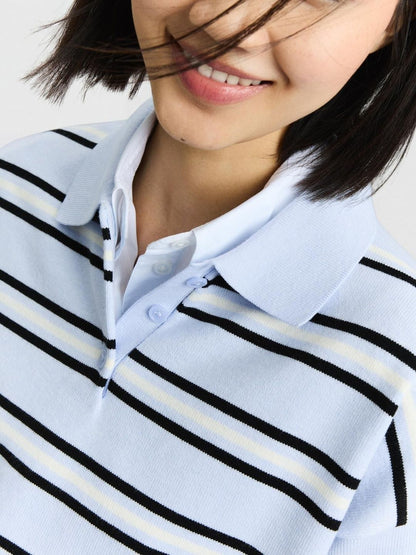 Women Striped Crop Pullover Tshirt
