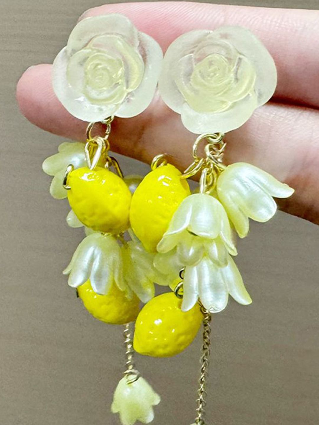 Floral Shaped Artificial Stones Studded & Beaded Drop Earrings
