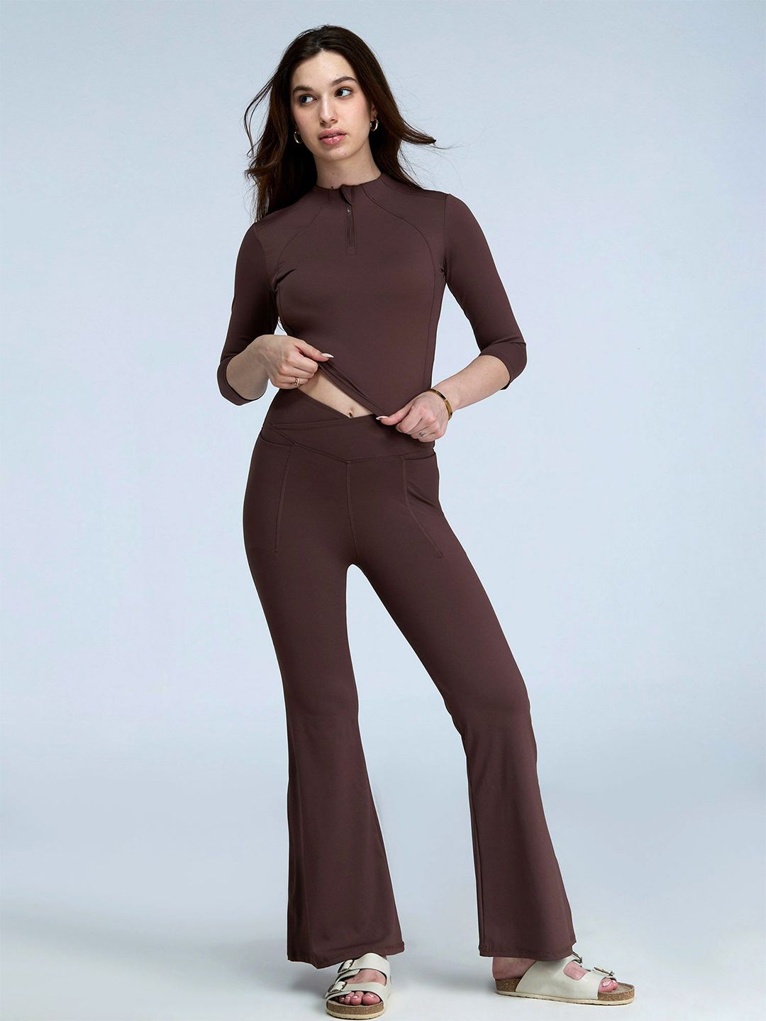 Women Brown Silhouette Zip Top