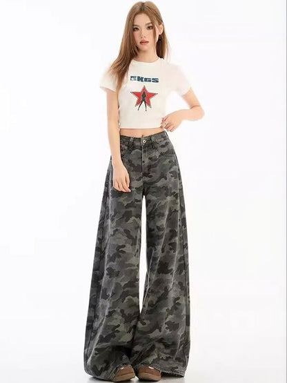 Women Wide Leg High-Rise Printed Jeans