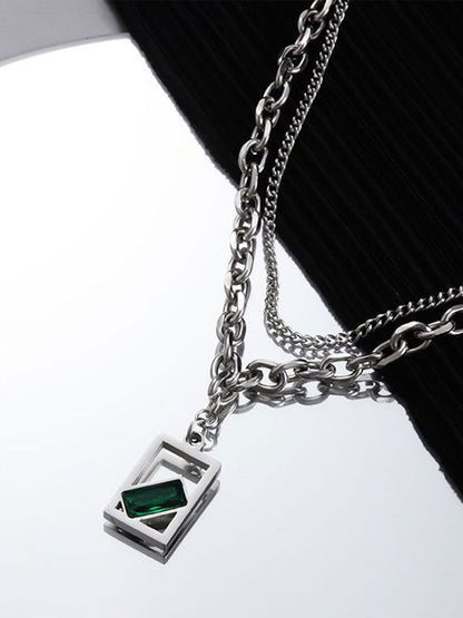 Stainless Steel Silver-Plated Artificial Stones Studded Chain