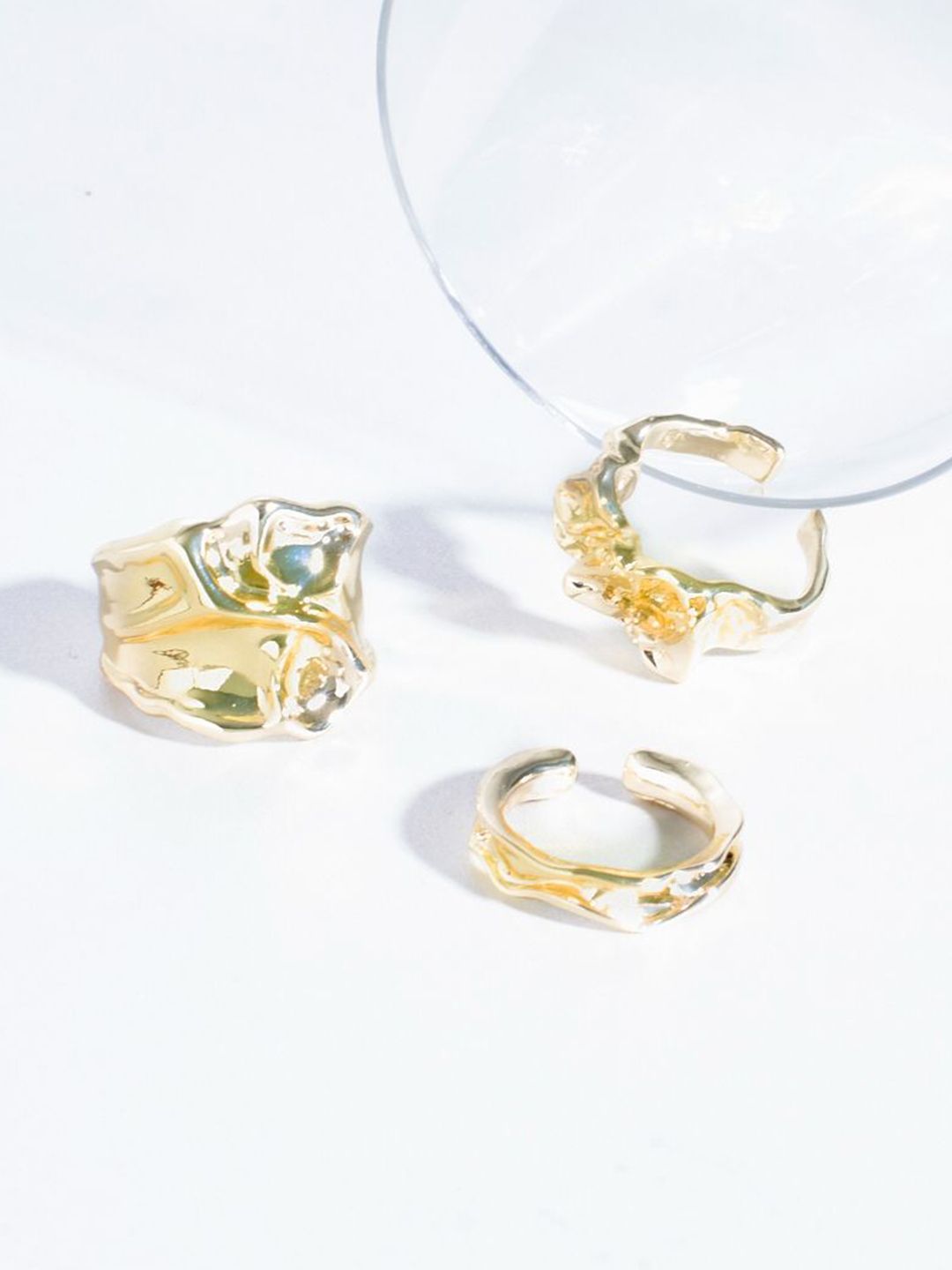 SALTY Set Of 3 Women & Girls Elegance Gold Chunky Design Adjustable Finger Rings