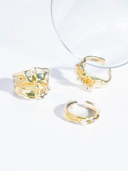SALTY Set Of 3 Women & Girls Elegance Gold Chunky Design Adjustable Finger Rings