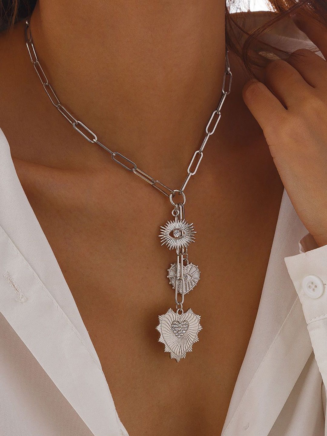 Silver-Plated Link Chains Statement Necklace