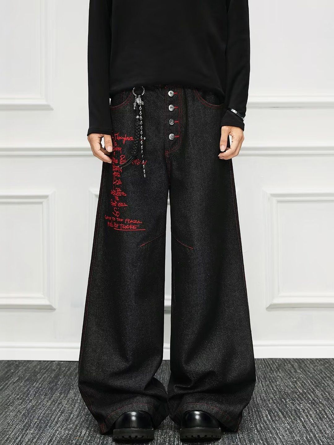 Men Wide Leg Mid-Rise Printed Jeans