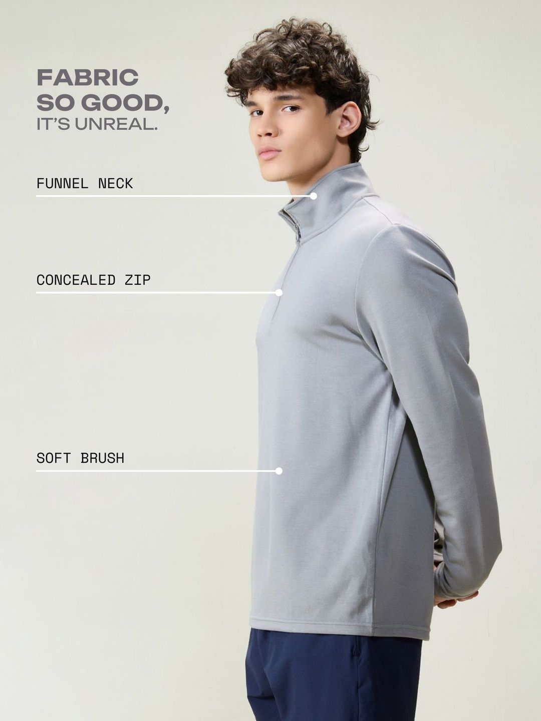 Cava Grey Modal Quarter Zip Sweatshirt