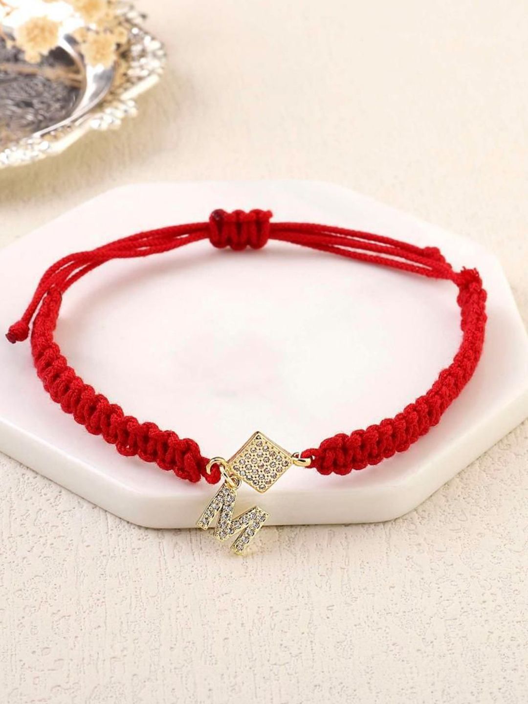 SALTY Women Stainless Steel Stone Studded Alphabet D Wraparound Thread Bracelet